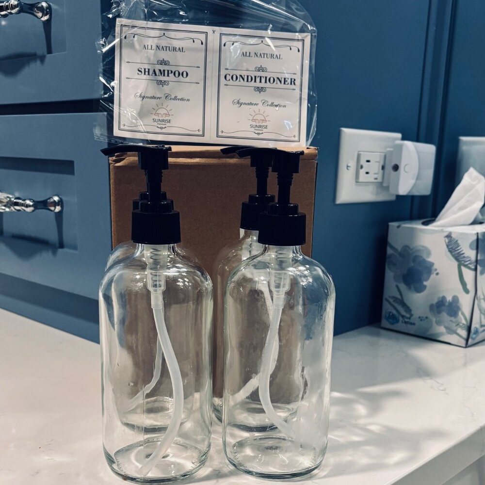 Glass pump bottles for bathroom/bedroom/kitchen - (6)